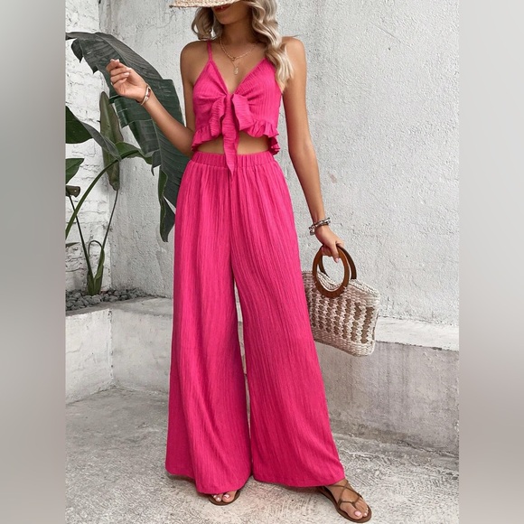 2 piece set wide leg pants and crop top boho - Picture 3 of 4